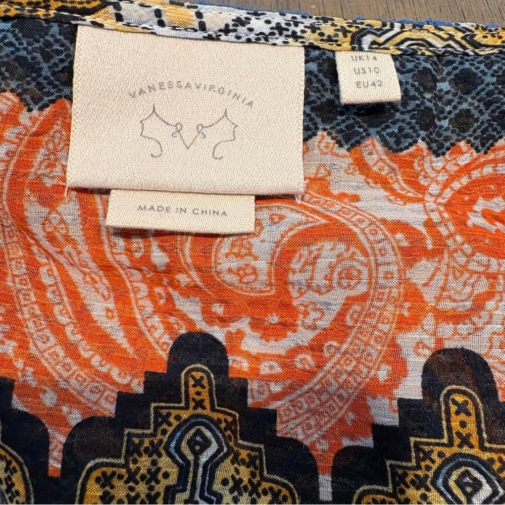 Vanessa Virginia Anthropologie Blouse Multicolored 3/4 Sleeve Women’s Size 10 - Picture 3 of 8